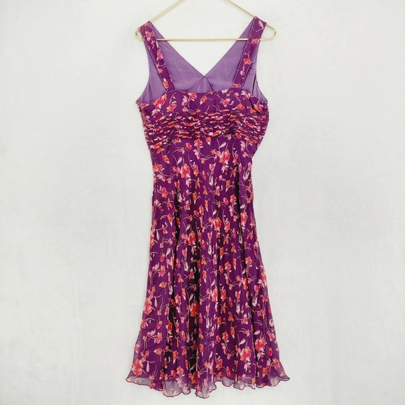 Jaclyn Smith Silk Purple Floral V-Neck Zipper Sleeveless Dress P523 - Picture 5 of 8